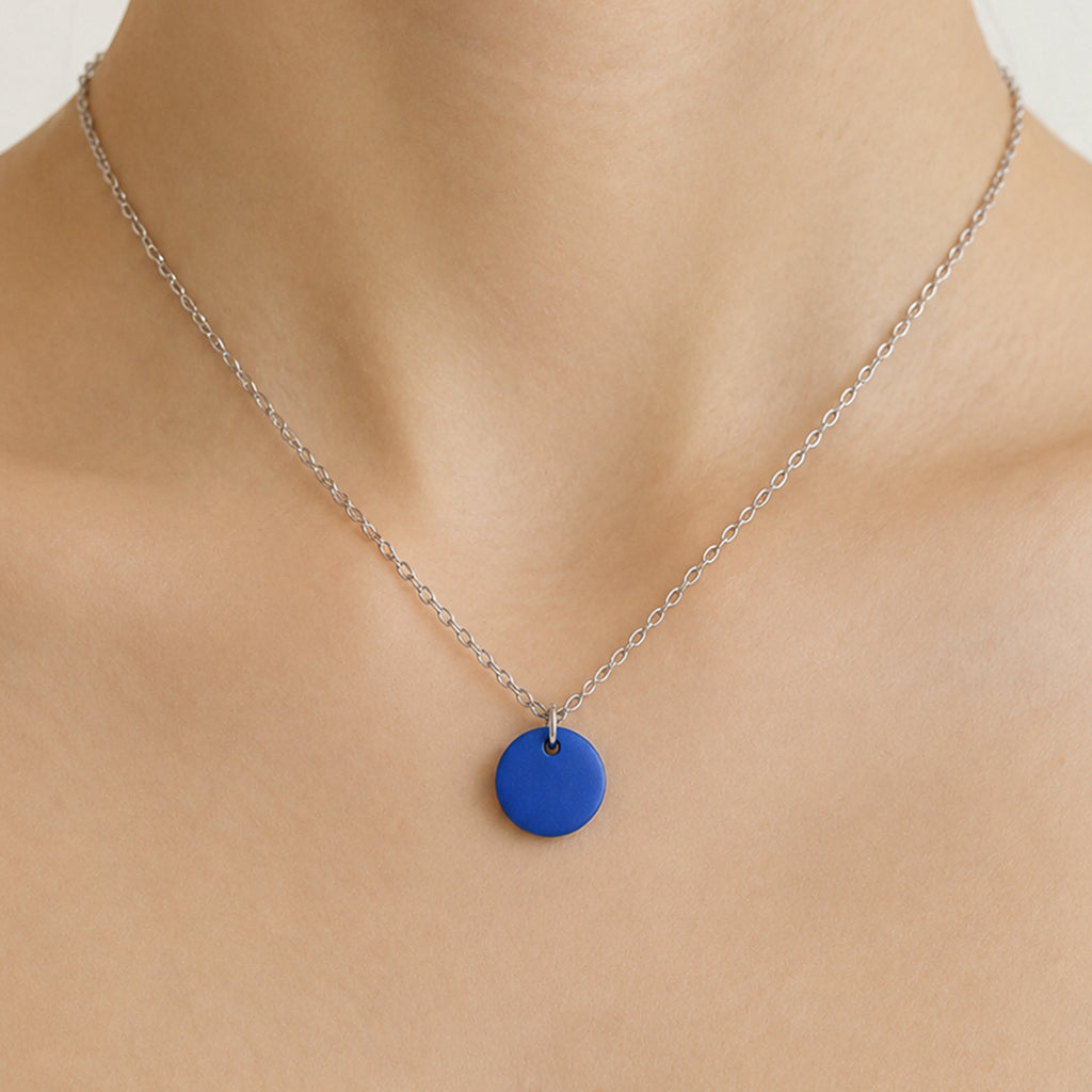 Matte Blue Round Pendant Necklace